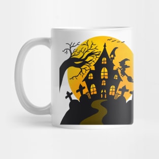 Halloween House Scary Graveyard Witch on Broom Mug